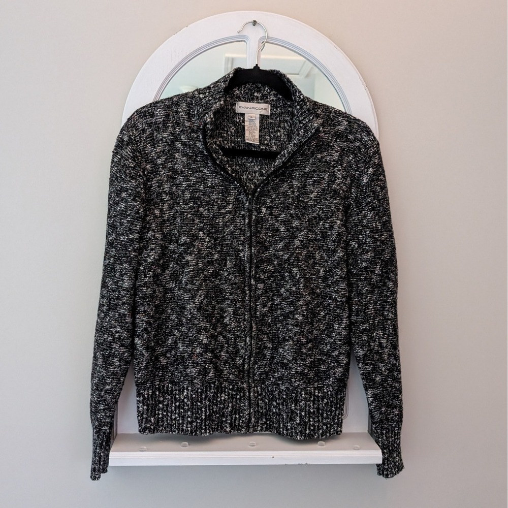 Vintage Evan‎ Picone Full Zip Cardigan Sweater Lambswool Blend Knit Jacket